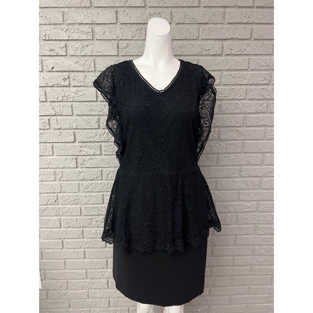 Isaac Mizrahi Live Women Black Stretch Lace Peplum Top Size S